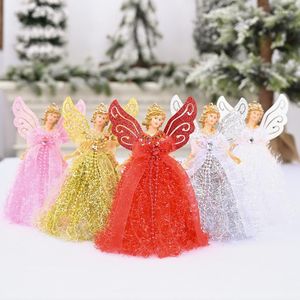 Kerstdecoraties Wing Angel Doll Hangende kerstboom Hangers Zilver Goud Rood Rood Wit Mooie Wings Elf Fairy Toppers Toy Decor