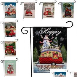 Kerstdecoraties Winter Snowflake Auto Dubbleed Drukt Garden Vlag Santa Claus Home Decor Flags Happy Festival Huishouden Ha Dhvnz