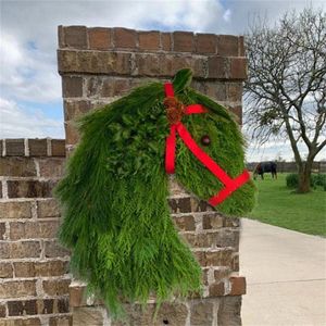 Decoraciones navideñas, corona de invierno, corona de doble cabeza de caballo para granja, guirnalda colgante para puerta, señal de bienvenida de año