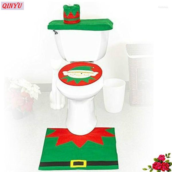 Décorations de Noël assistant toilette avec un repose-pieds Plus couvercle de réservoir d'eau ensemble de serviettes en papier ensembles décor 7ZHH147