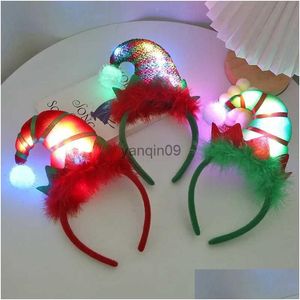 Decoraciones navideñas Mujeres Chica Light Up Elf Hat Headwear Led Ees Diadema Aro para el cabello Fiesta de vacaciones Boda Navidad Decoración Drop DH2PC