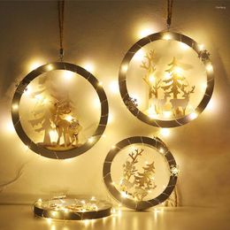 Décorations de Noël en bois 1 ensemble pendentif arbre lumière LED Design bonhomme de neige motif père noël résistant à l'usure année décor à la maison suspendu 2022