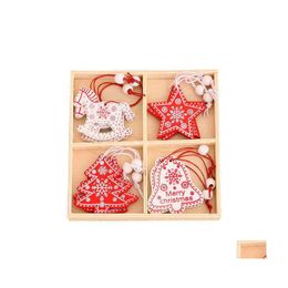 Décorations de Noël Boîte en bois Pendants imprimés étoiles Diy Tree Arbre suspendu Pendant Santa Claus décor de Noël