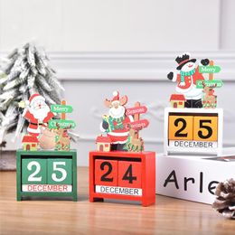 Décorations de Noël calendrier en bois présente créatif bricolage cadeau de Noël dessin animé orignal Santa bonhomme de neige mini dessus de table WQ60-WLL