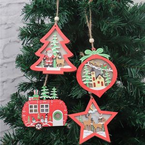 Kerstdecoraties houten creatieve boom auto perzik led licht lanyard hangende hangers ornament xmas decor