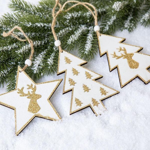 Décorations de Noël en bois étoile à cinq branches arbre wapiti pendentif accessoires décorations1