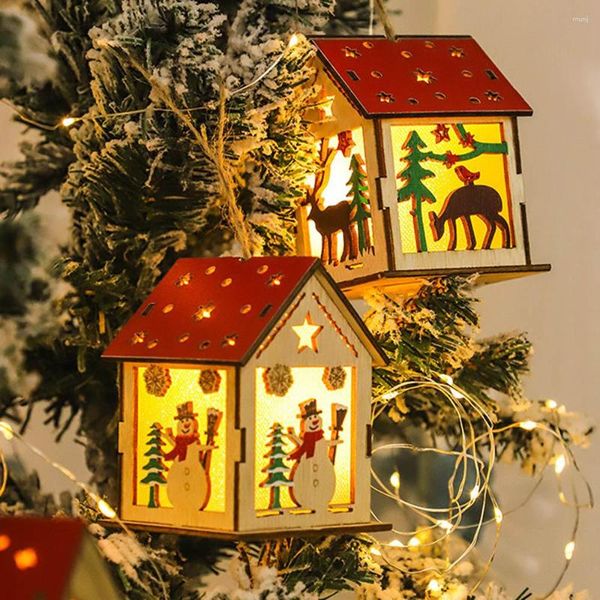 Decoraciones navideñas Cabina de troncos brillantes Luces Led Ornamentos colgantes Casas Pequeñas Regalos Año Juguetes para niños