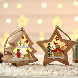 Kerstdecoraties houten lichtgevende kleurrijke kerstboom hanger rra931