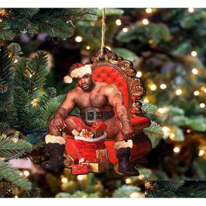 Décorations de Noël en bois Mr Barry Wood Meme Arbre de Noël Pendentif drôle suspendu ornement maison année décorations6032557 livraison directe Dhoh4