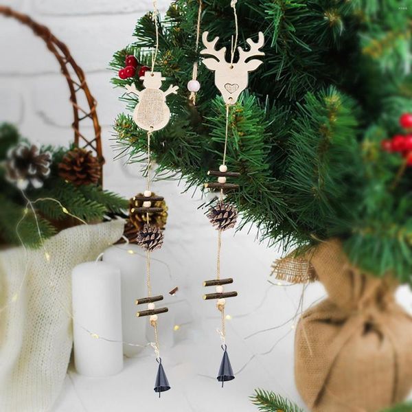 Décorations De Noël Ornements En Bois Mini Bonhomme De Neige En Bois Naturel Elk Cônes De Pin Cloche Arbre De Noël Pendentifs BRICOLAGE Artisanat Navidad