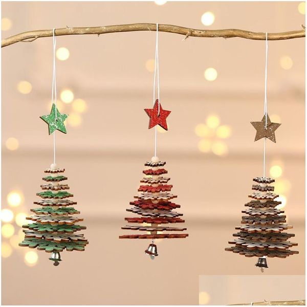 Décorations De Noël Pendentif En Bois Creative Étoile À Cinq Branches Flocon De Neige Cloche Arbre Suspendu Petits Ornements Parti Colorf Décor Vt1816 Dhgy9