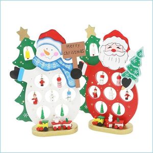 Kerstdecoraties houten Santa Diy Desktop Decoration Christmas Claus Snowman Motif Swing Office Cafe Table Drop Delivery Home G Dhaik