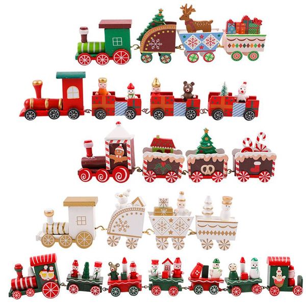 Décorations De Noël Train En Bois 4 Noeuds Maison Avec Père Noël Enfants Jouets Décor De Table Navidad Cadeau De Noël 2023Noël