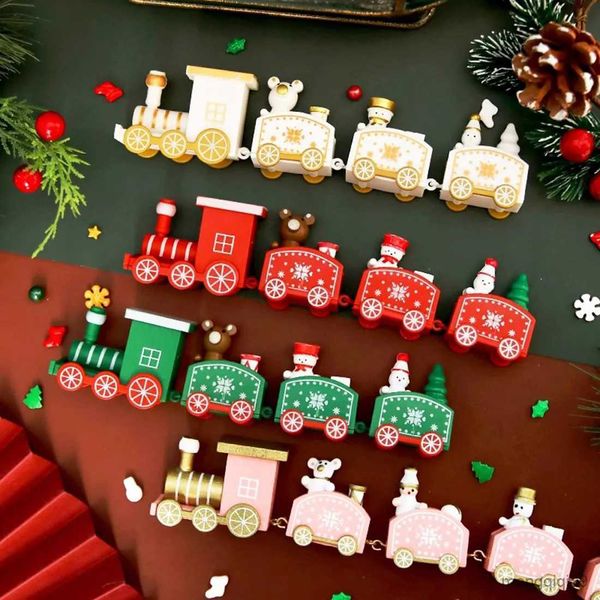 Decoraciones navideñas Tren de madera Adornos navideños Decoración navideña 2023 Niños Mesa de fiesta en casa Navidad Año nuevo Regalos para niños Manualidades R230928