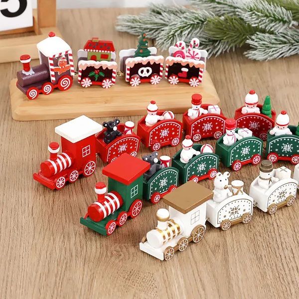 Décorations de Noël Train en bois Merry for Home Ornement de Noël Ornement Navidad Noel Kids Gift Happy Year 2024 231023