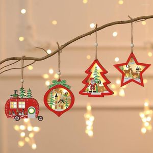 Kerstdecoraties houten boom auto perzik led licht lanyard hangende ornament xmas decor toppers