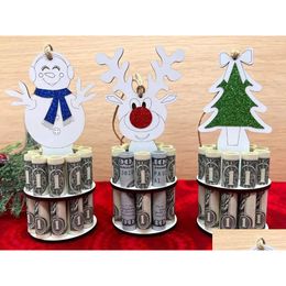Kerstdecoraties houten uniek voor contant geld cadeauhouder ornamenten rendieren rendier sneeuwman boom bureaublad hangende hanger drop levering dh7sb