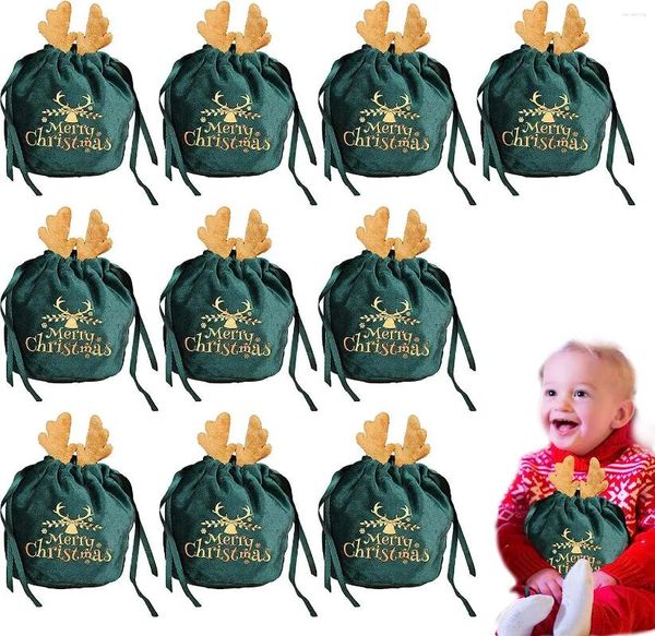 Bolsas de regalo para decoraciones navideñas - Saco de Papá Noel con bolsillos de regalo de terciopelo con cordón | Almacenamiento actual resistente al desgaste