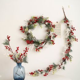 Kerstdecoraties krans kunstmatige pinecone rode bessen slinger hangende ornamenten voordeur muur vrolijke boom 220909