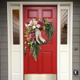 Kerstdecoraties krans boerderij roze hortensia ornamenten voordeur muur buiten decoratie tuin raam bruiloft hangen t2e3 220914