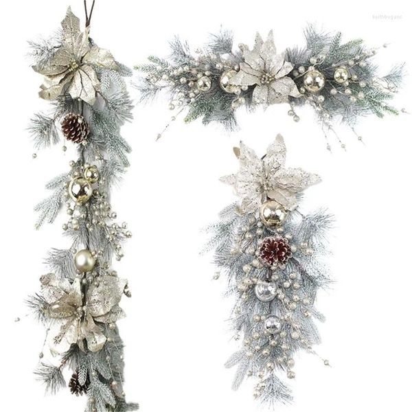 Couronne de décorations de noël, ornement de porte d'entrée avec fleur de pomme de pin, guirlande de pin artificielle, goutte d'eau, Swag pour fête