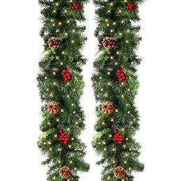 Weihnachtsdekoration, Kränze mit Tannenzapfen, roten Beeren, künstliche Girlande für Kamine, Treppen, Haustür, Jahresdekoration 231013