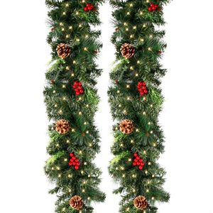 Couronnes de décorations de Noël avec pommes de pin et baies rouges, guirlande artificielle pour cheminées, escaliers, porte d'entrée, décoration de l'année 231027