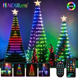 Decorações de Natal WS2812B Árvore Toppers Luzes Multicolor Fada LED Star String Cachoeira Xmas APP Bluetooth Home Yard Holiday Decor DC5V 221115