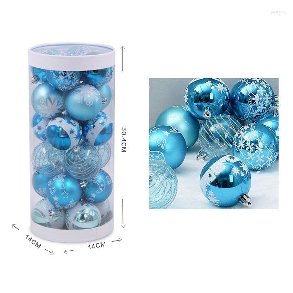 Décorations De Noël XD-24Pcs 6cm Bleu Dessin Boules Arbre Suspendu Boule Décor Ornements Pour Xmas Party Supplies Déco