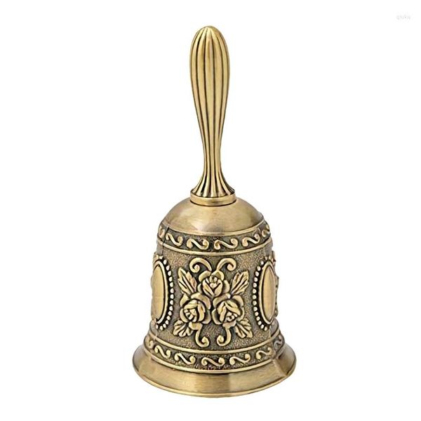 Decoraciones navideñas XD-Campana de mano Anillo de tono de metal Alarma Servicio de espera Llamada de escritorio Juego de cena de té Oro