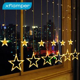 Décorations de Noël xflamper 2.5M Étoile Rideau Guirlande Lumineuse 138 LED Guirlande Lumineuse 8 Modes D'éclairage pour Ramadan Fête Chambre Mariage Décor 221122