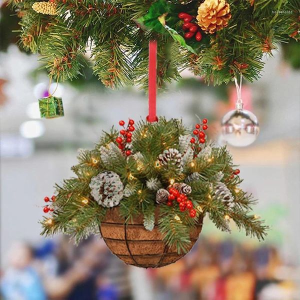 Décorations de Noël artificielles suspendues, panier de fleurs, pendentif 2D, couronne verte et rouge, ornements d'arbre, décoration de joyeux