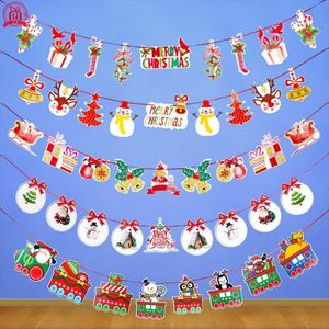 Kerstdecoraties Xmas Cartoon Santa Claus Pull Flags Room Layout Hangende kleurrijke drop ornamenten Banner Party Pendant Festivelchristmas