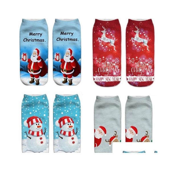 Decoraciones navideñas Navidad Halloween Calcetines impresos para Santa Claus Reno Calabaza 3D Textura suave Calcetines cortos de barco Dibujos animados Wq559 Dr Dho5F