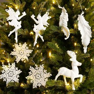 Décorations de Noël Pendentifs d'arbre de Noël Flocon de neige Ange Cerf Ornements suspendus pour la maison Enfants Jouet Navidad Année Fête 220912
