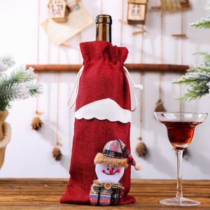 Kerstdecoraties Xmas Wine Bottle Cover Snowman Santa Claus Elk Jaar Geschenktas Tabel Ornament Decoratie voor thuisfeestdiner