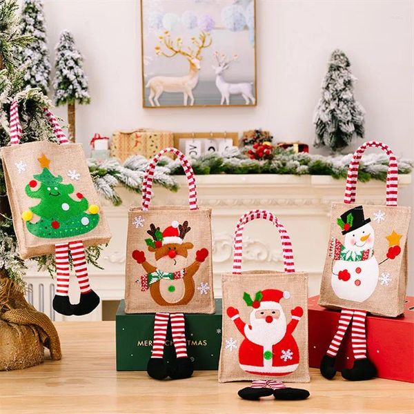 Decoraciones navideñas año 2024, saco de Papá Noel, regalos de Navidad para niños, bolsa de almacenamiento de dulces, media decorativa de Navidad 2023