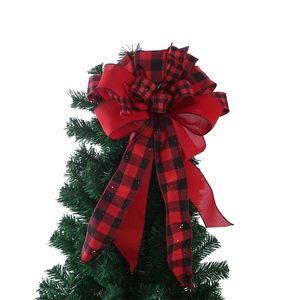 Décorations de Noël Année Grand arbre de Noël Arcs décoratifs faits à la main en lin Plaid Bowknot Longue queue Arcs Décoration de Noël pour la maison 220921