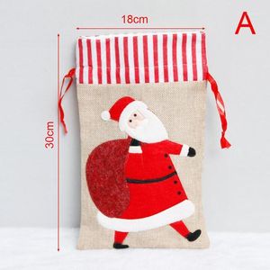 Décorations de noël année lin tridimensionnel brodé sac de bonbons sacs à cordon pochette cadeau emballage réutilisable noël
