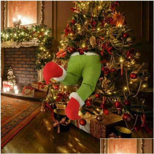 Decoraciones navideñas Año El ladrón Árbol robó Piernas de elfo rellenas Regalo divertido para adornos para niños 210910 Entrega de gotas Home Garden Festi DHXJL