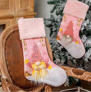 Décorations de noël, sacs cadeaux de noël, bas Rudolph rose avec lumières, poupée créative sans visage, sac pour enfants, arbre à bonbons