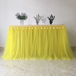 Décorations de Noël Jupe de table en tulle jaune DIY Tutu Vaisselle Jupes de mariage Décoration d'anniversaire Baby Shower Favors Party Home Textile Tissu 231124