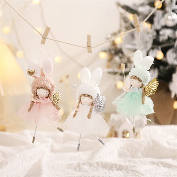 Articles décoratifs de noël, oreilles de lapin mignonnes pour fille avec ailes tenant un bâton de fée, pendentif de poupée, pendentif d'arbre de noël