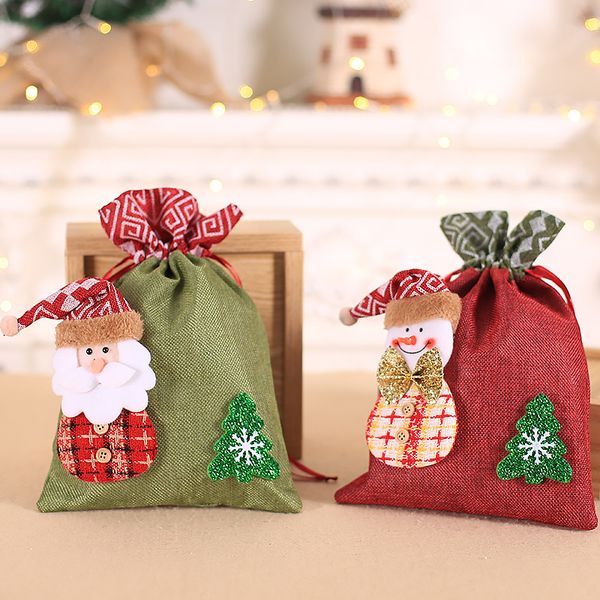 Sac cadeau décoratif de noël, sangle en chanvre pour enfants, sac à pommes, sac à bonbons et biscuits, sac cadeau de noël