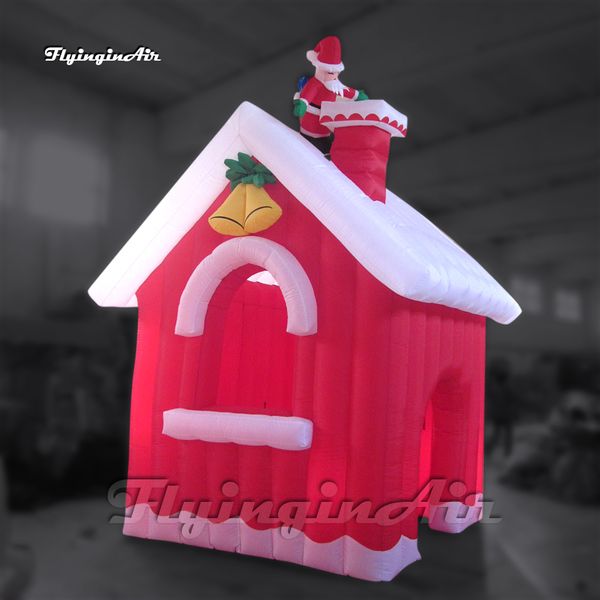 Casa inflable grande festiva de Navidad, patio, casa de juegos, cabaña de pueblo con Papá Noel para decoración al aire libre