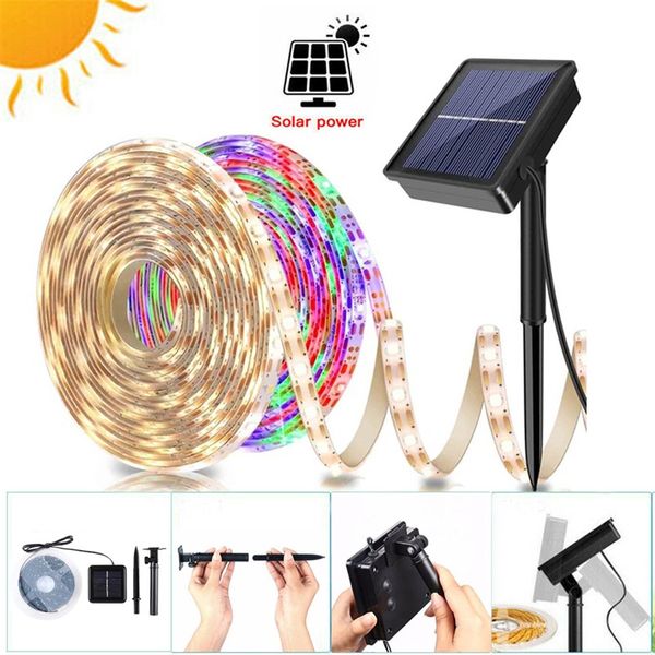 Luz luminosa decorativa de Navidad Lámpara suave solar con tira de color mezclado solar Patio exterior Césped Led2835