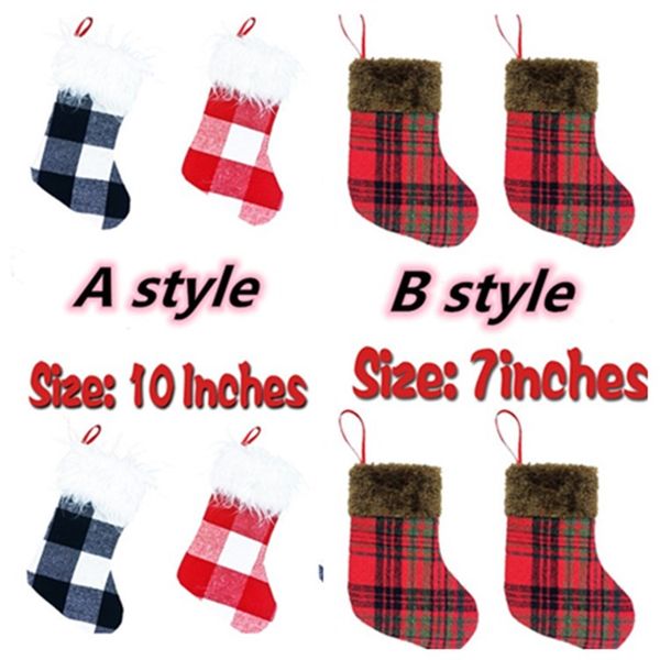 Chaussettes décoratives de Noël petit plaid en peluche chaussettes de Noël sac cadeau pendentif sacs de Noël fournitures de fête 2style T2I51290