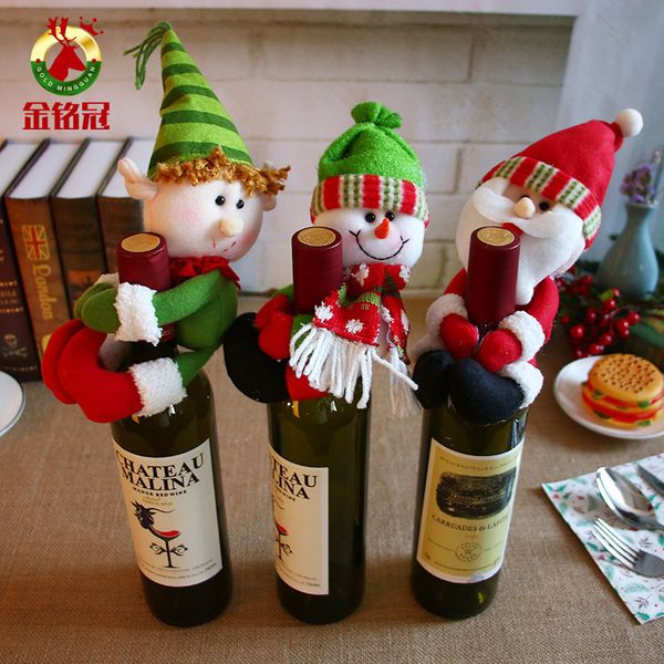 Suministros decorativos navideños Papá Noel muñeco de nieve con juego de vino tinto juego de botellas de champán diseño de decoración de bar y restaurante