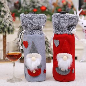 Suministros decorativos navideños, banda para el cuello de lana, conjunto de botellas de vino tinto, bolsa de botella de vino para hombre del bosque, accesorio de decoración de cocina