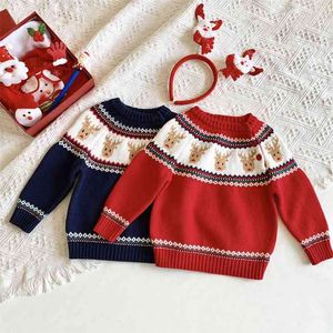 Navidad ciervos otoño niños niños niñas manga larga suéter de punto invierno bebé jersey suéteres 1-6 años 210521